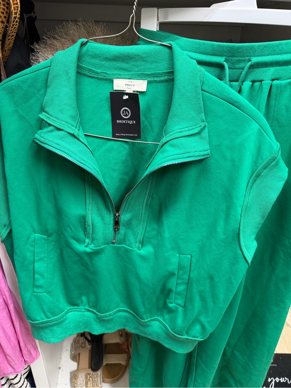 entro Bright Green Quarter-Zip Hoodie Top